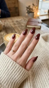 Almond-Shaped Cherry Mocha Nails