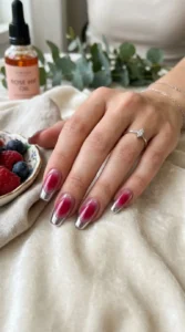 Berry Aura Nails with Chrome Tips