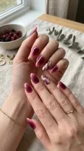 Berry Aura Nails with Marble Accent