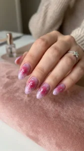 Berry Aura Nails with Silver Stars