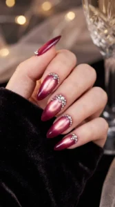 Berry Aura Nails with Rhinestones