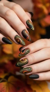 Black Swirl Fall Nails