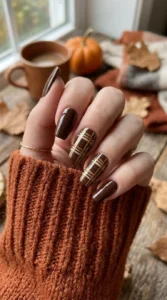 Brown Chocolate Plaid Nails