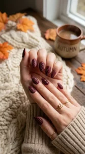 Burgundy Cable Knit Nails