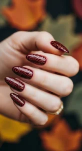 Burgundy Swirl Fall Nails