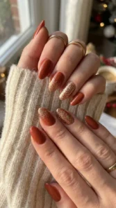 Burnt Orange Glitter Accent Nails