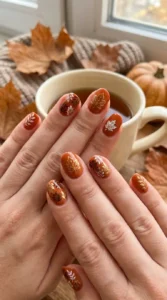 Burnt Orange with Leaf Art