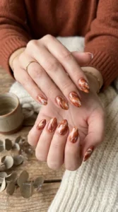 Burnt Orange Marble Nails