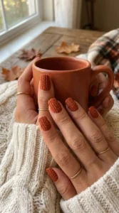 Burnt Orange Sweater Texture Nails