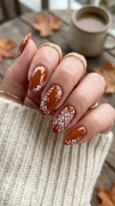 Burnt Orange with White Floral Designs