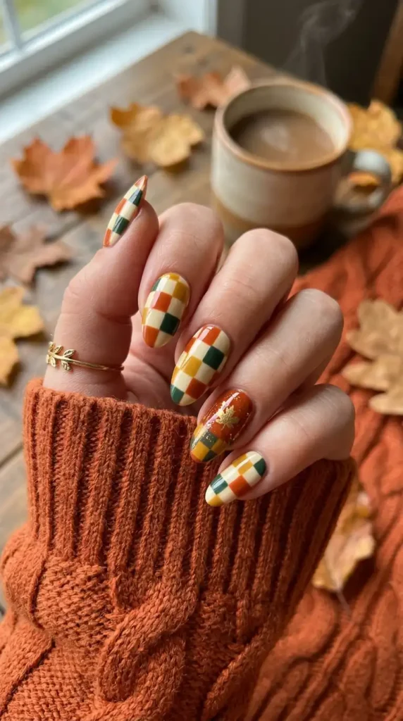 Checkerboard Fall Nails