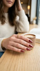 Cherry Mocha Checkerboard Nails