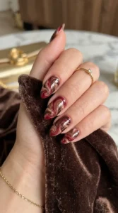Cherry Mocha Marble Nails