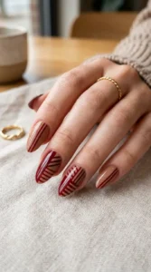 Cherry Mocha Striped Nails
