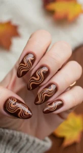 Chocolate Brown Swirl Fall Nails