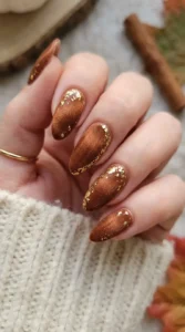  Cinnamon Velvet Nails with Gold Foil