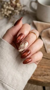 Cinnamon Velvet Nails with Marble Accent