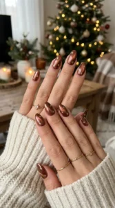 Cinnamon Velvet Nails with Tiny Stars