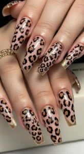 Coffin Leopard Nails