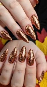 Copper Swirl Fall Nails