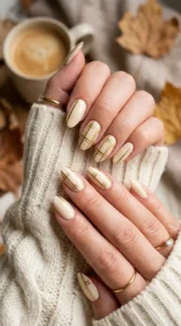 Cream and Gold Plaid Nails