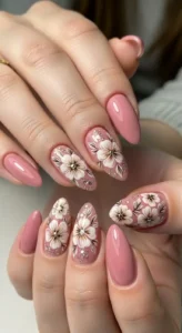 Dusty Rose Floral Nails