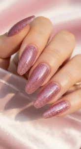 Dusty Rose Glitter Nails