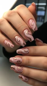 Dusty Rose Swirl Nails