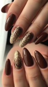 Espresso Glitter Accent Nails