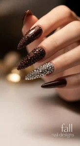 Espresso Rhinestone Nails