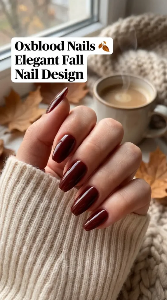 female hand oxblood nail style