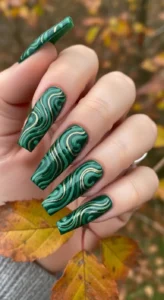Forest Green Swirl Fall Nails