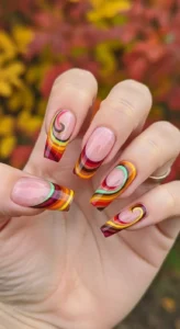 French Tip Swirl Fall Nails