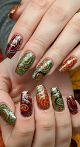 Glitter Swirl Fall Nails