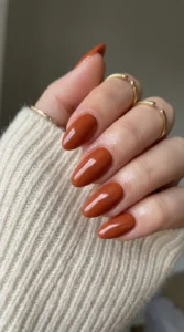 Glossy Burnt Orange Almond Nails