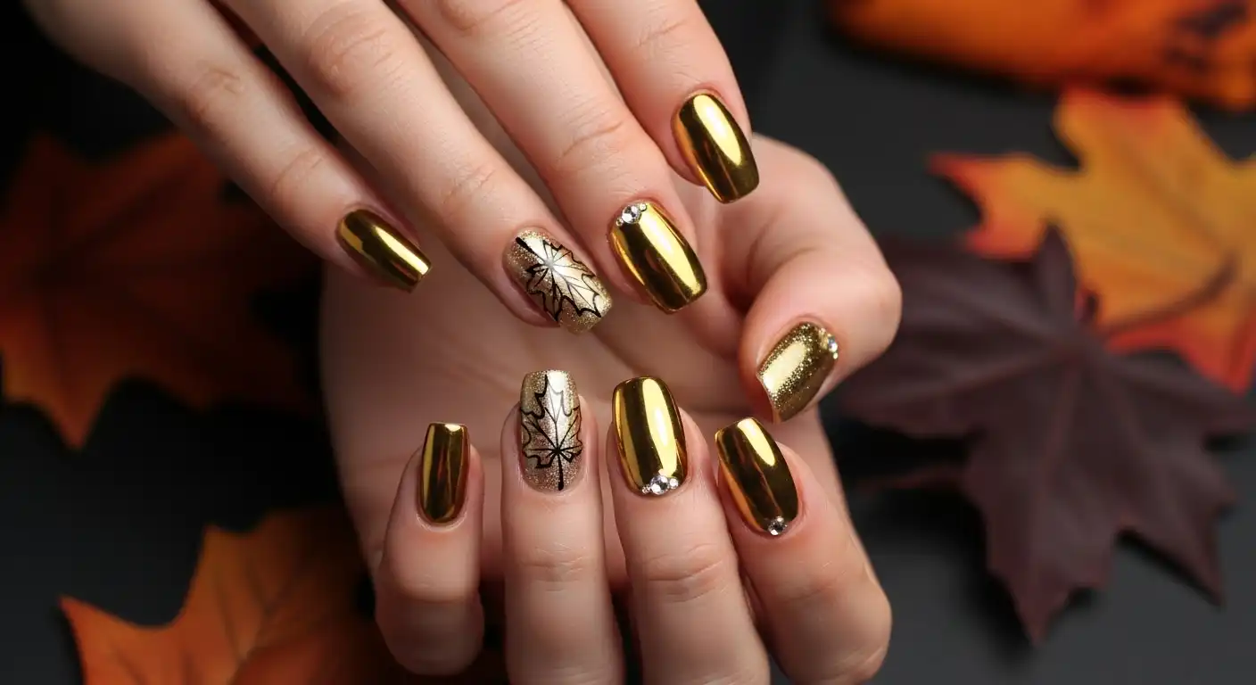 22 Gold Chrome Fall Nails Ideas 2026: Trendy Metallic Nail Designs for Autumn