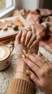 Gold Chrome Almond Nails