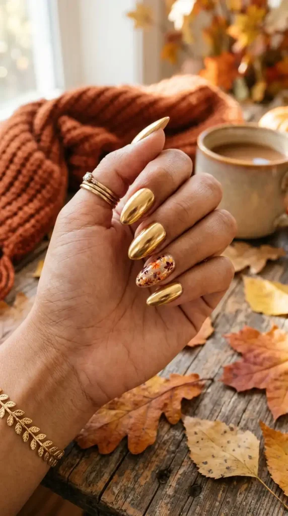 Gold Chrome Fall Nails