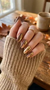 Gold Chrome and Mocha Split Nails