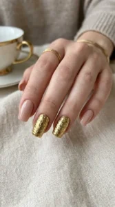 Gold Crocodile Accent Nails