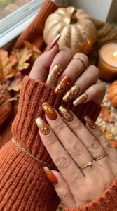 Gold Pumpkin Spice Glam Nails
