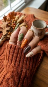 Mixed Matte and Glossy Sweater Nails