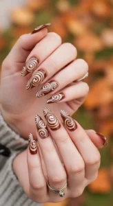 Mocha Swirl Fall Nails