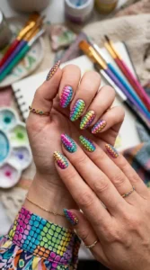 Multicolor Crocodile Print Nails