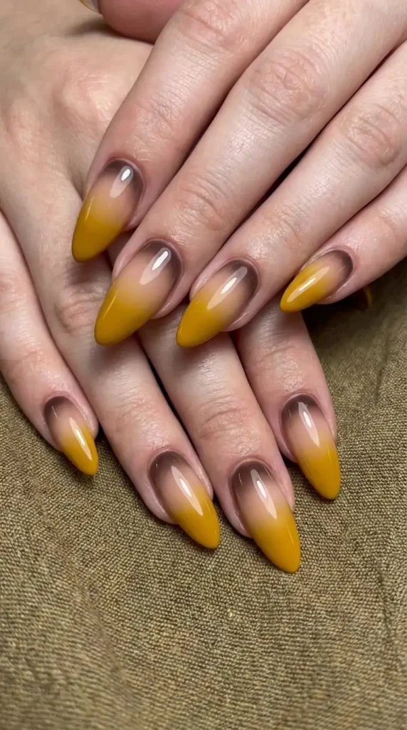 Mustard Yellow Ombre Nails