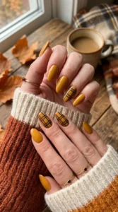 Mustard Yellow Plaid Nails