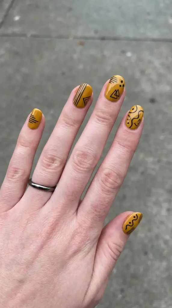 Mustard Yellow with Black Line Art