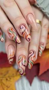Nude Swirl Fall Nails