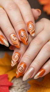 Pumpkin Spice Swirl Fall Nails