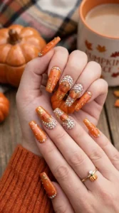Pumpkin Spice Crystal Nails